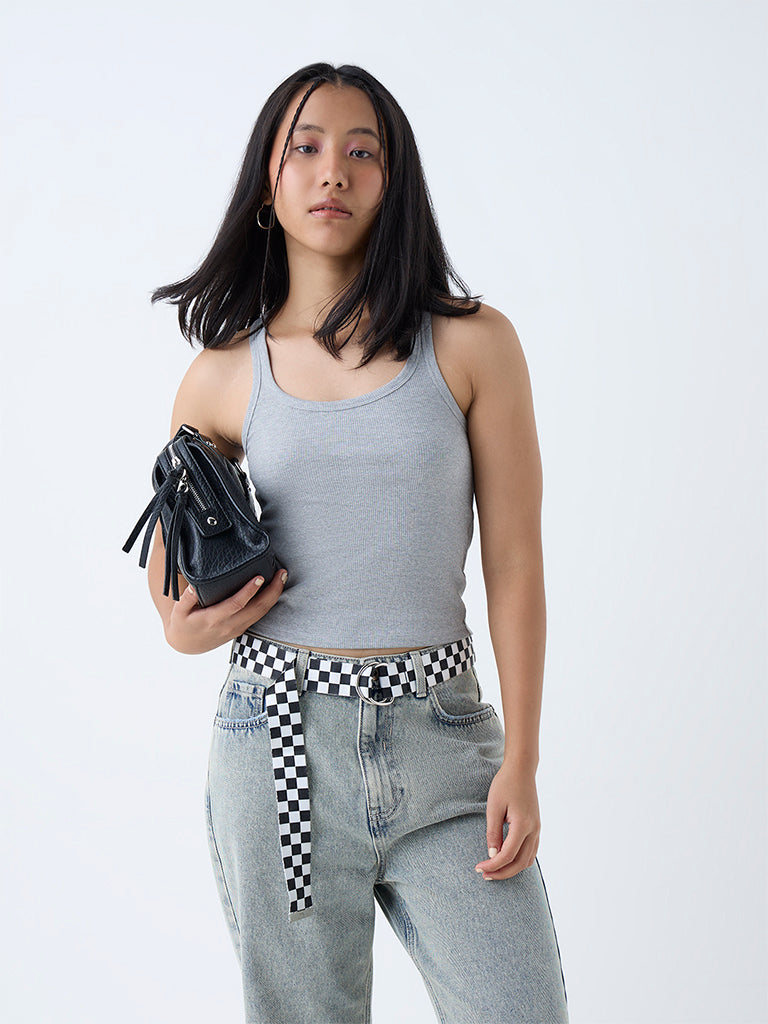 Buy Nuon Grey Ribbed Cotton-Blend Tank Top from Westside