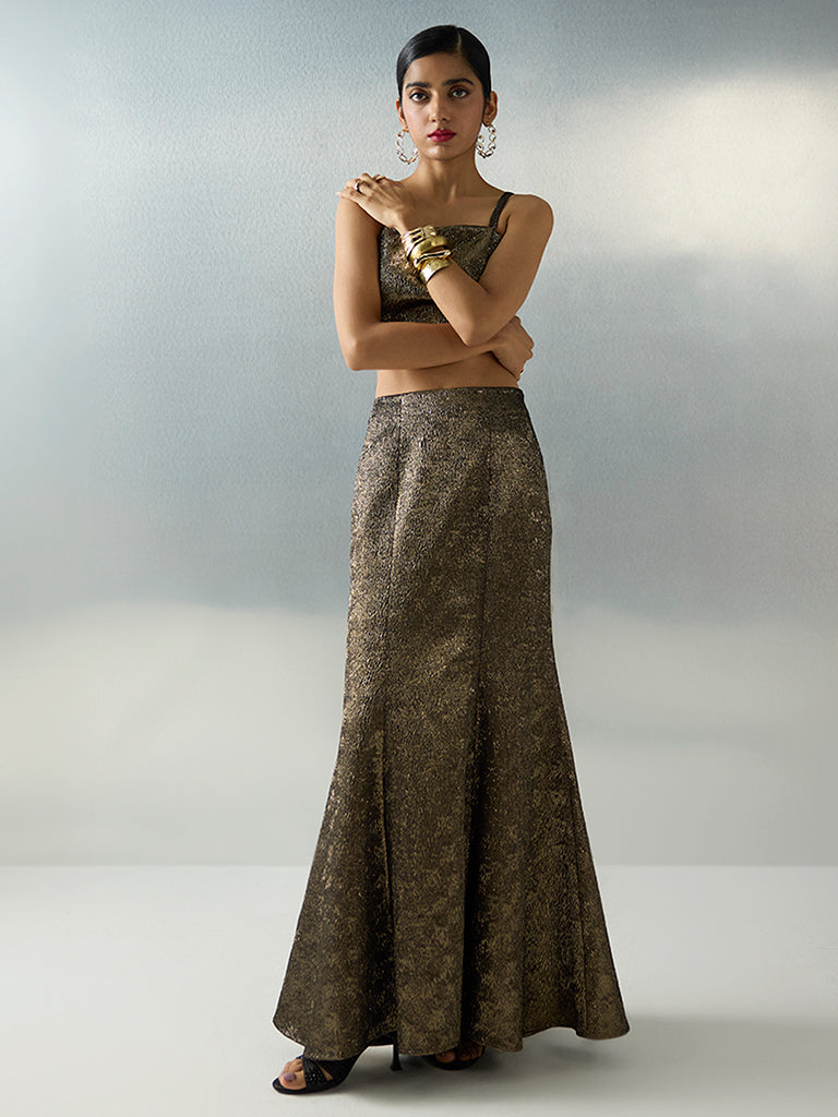 Vark Gold Self-Textured Mermaid Skirt