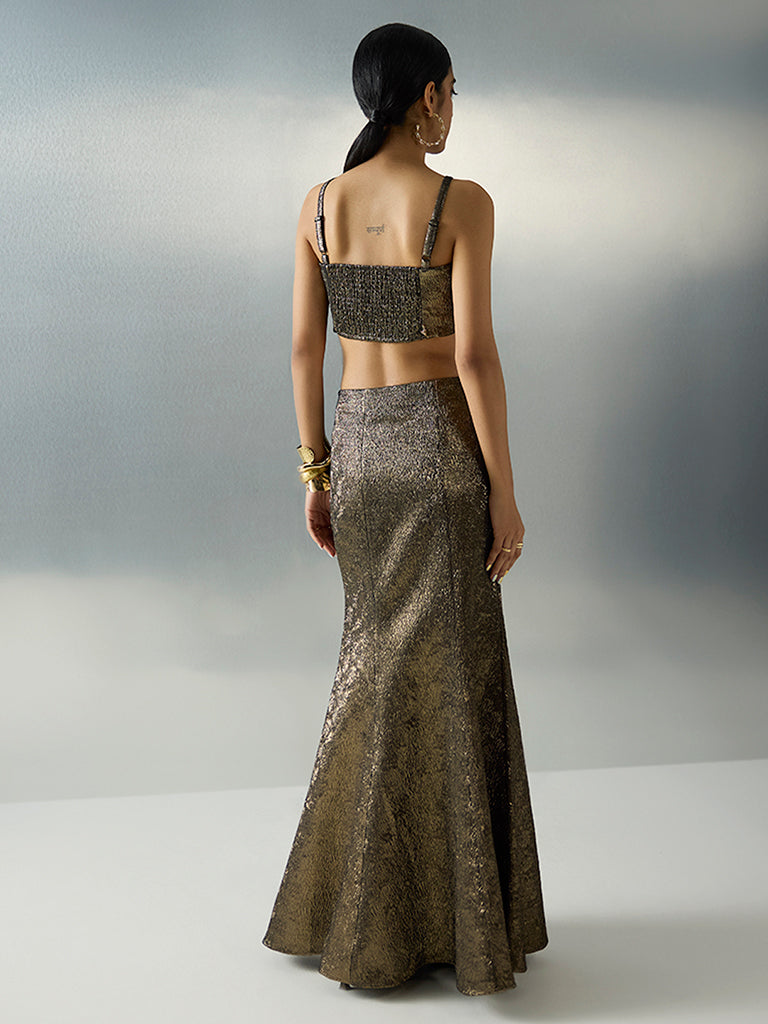 Vark Gold Self-Textured Mermaid Skirt