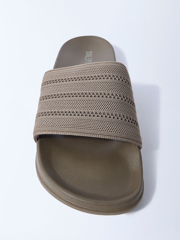 SOLEPLAY Taupe Knit-Textured Slides
