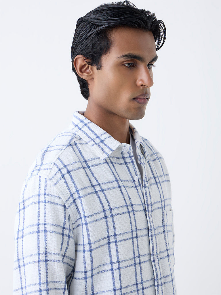 WES Casuals White Checks Detailed Relaxed-Fit Cotton Shirt