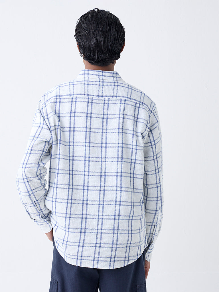WES Casuals White Checks Detailed Relaxed-Fit Cotton Shirt