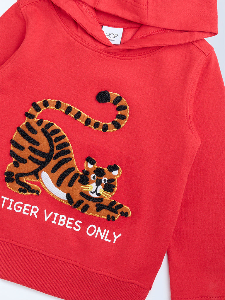 HOP Kids Boys Red Animal Applique Cotton-Blend Hoodie