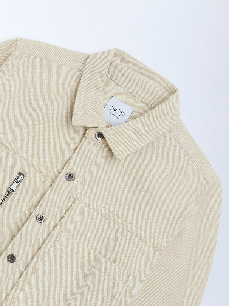 HOP Kids Beige Basketball-Themed Denim Shirt