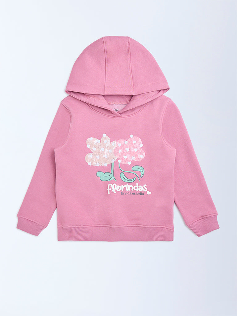 Buy HOP Kids Pink Embroidered Cotton-Blend Hoodie from Westside