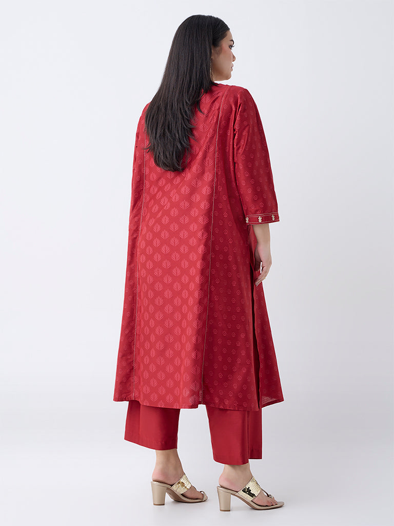 Diza Red Shell Embroidered A-Line Kurta