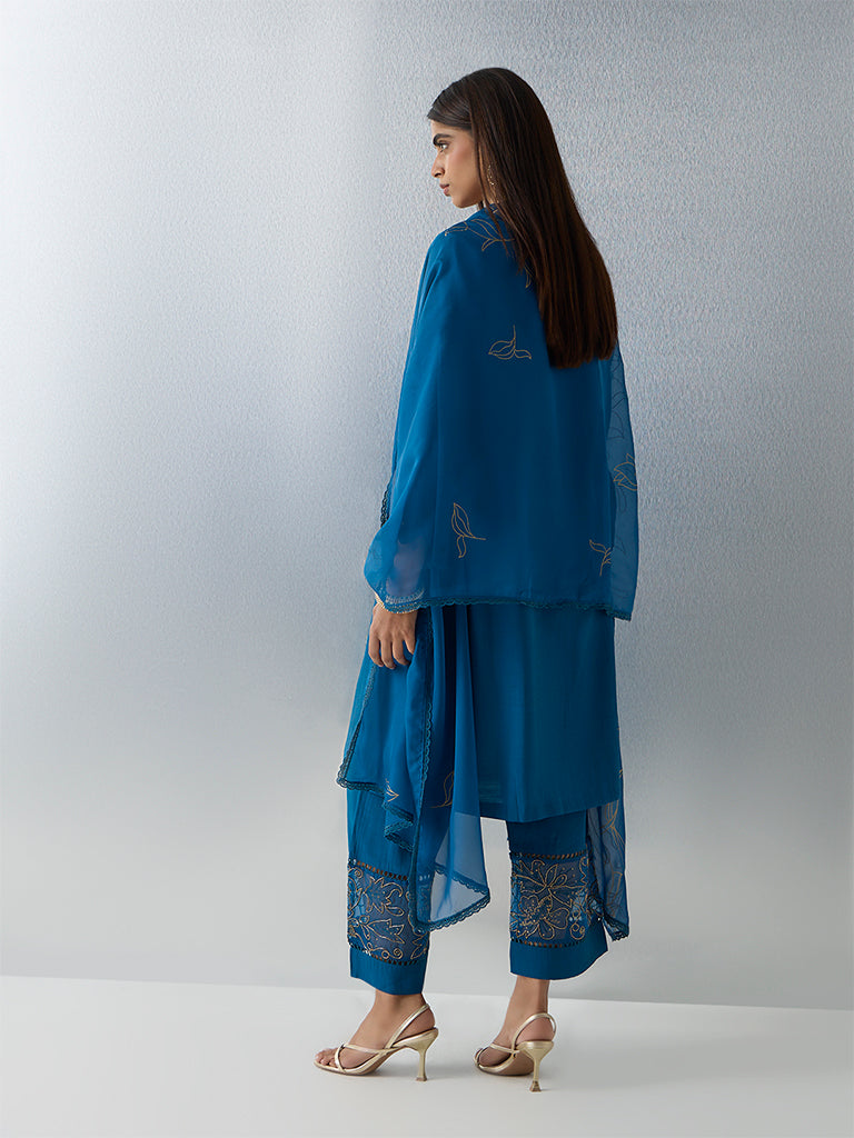 Vark Blue Floral Design A-Line Ethnic Set