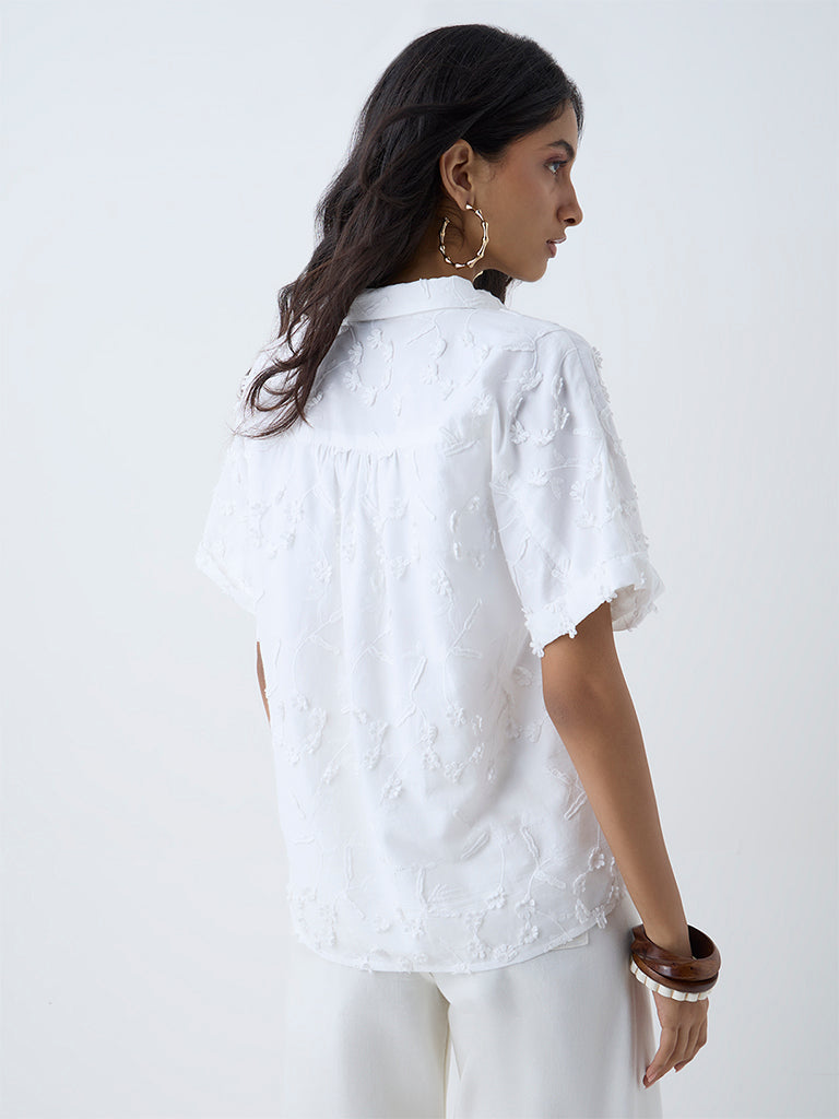 Westside LOV Women's White Floral Detailed Cotton Shirt for Casual Wear Back View