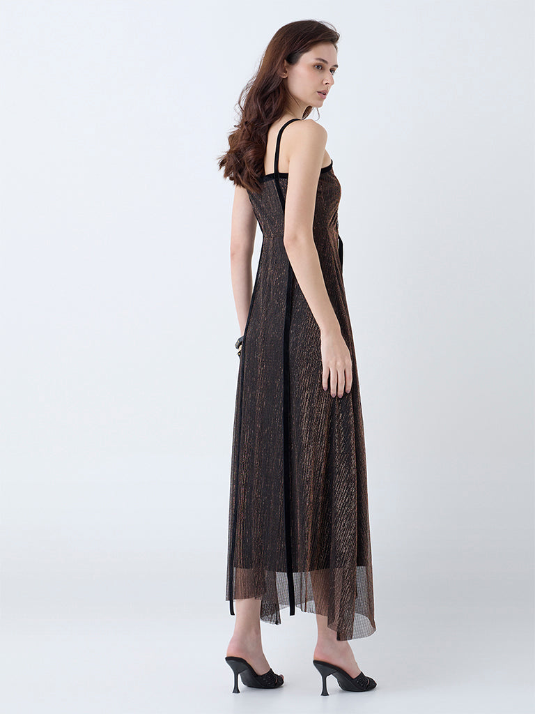 Westside LOV Women's Black Plisse Texture Party Dress for Casual Wear Back View