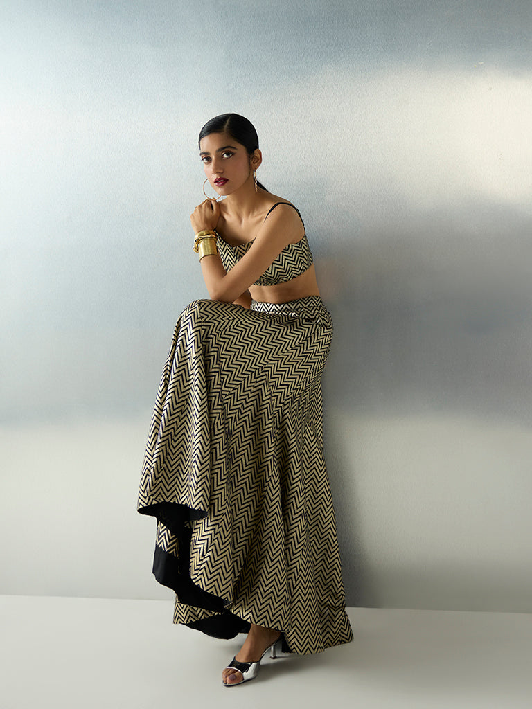 Vark Black Chevron Pattern Maxi Skirt