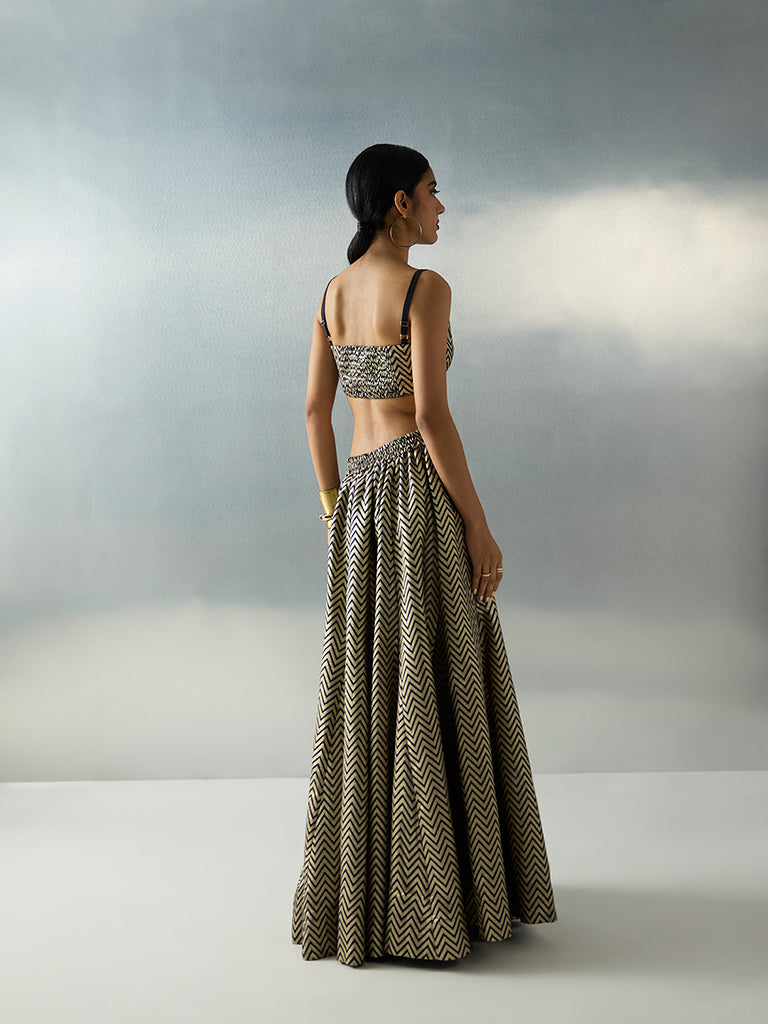 Vark Black Chevron Pattern Maxi Skirt