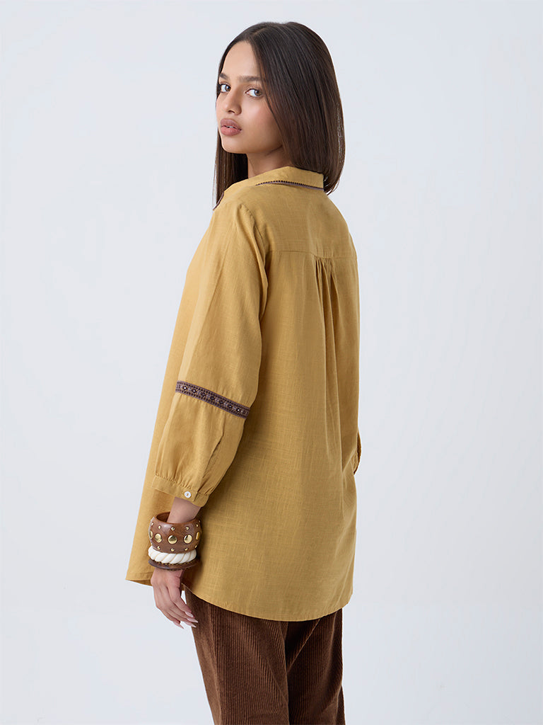 Utsa Mustard Embroidered Cotton Tunic