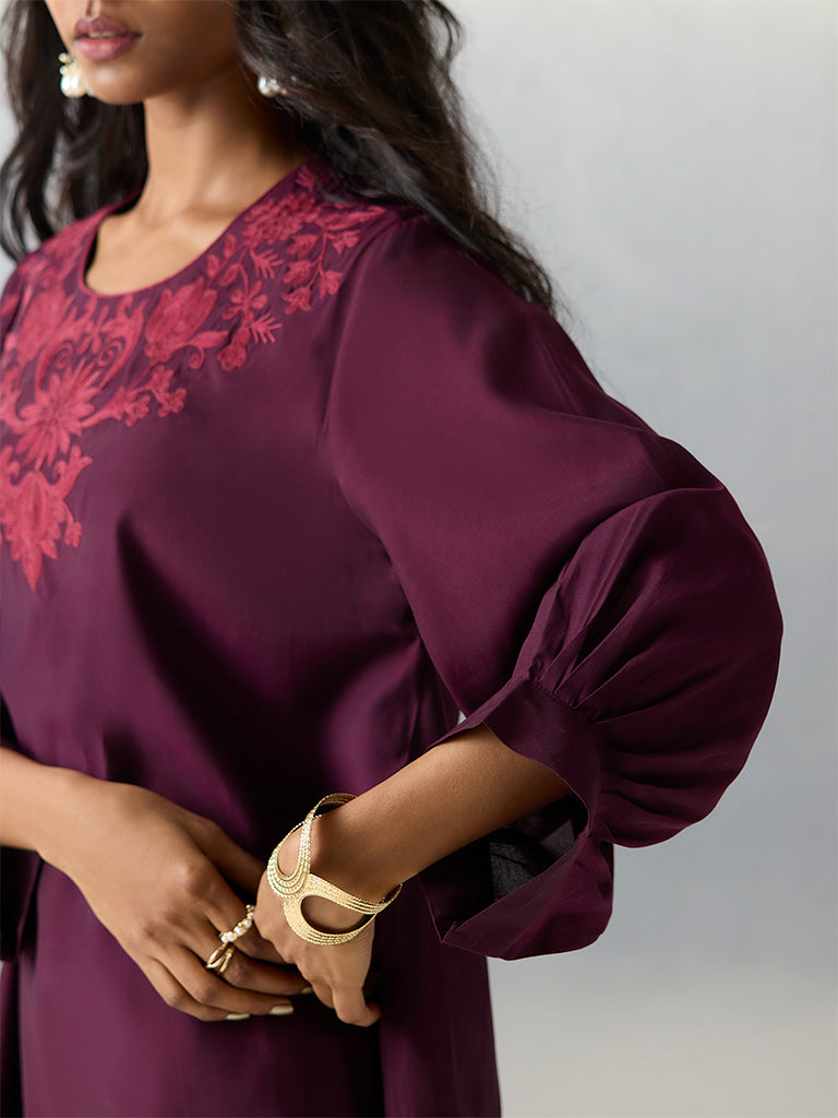 Utsa Purple Floral Embroidered Tunic
