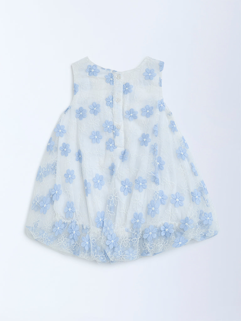 HOP Baby White Floral Embroidered Balloon Dress