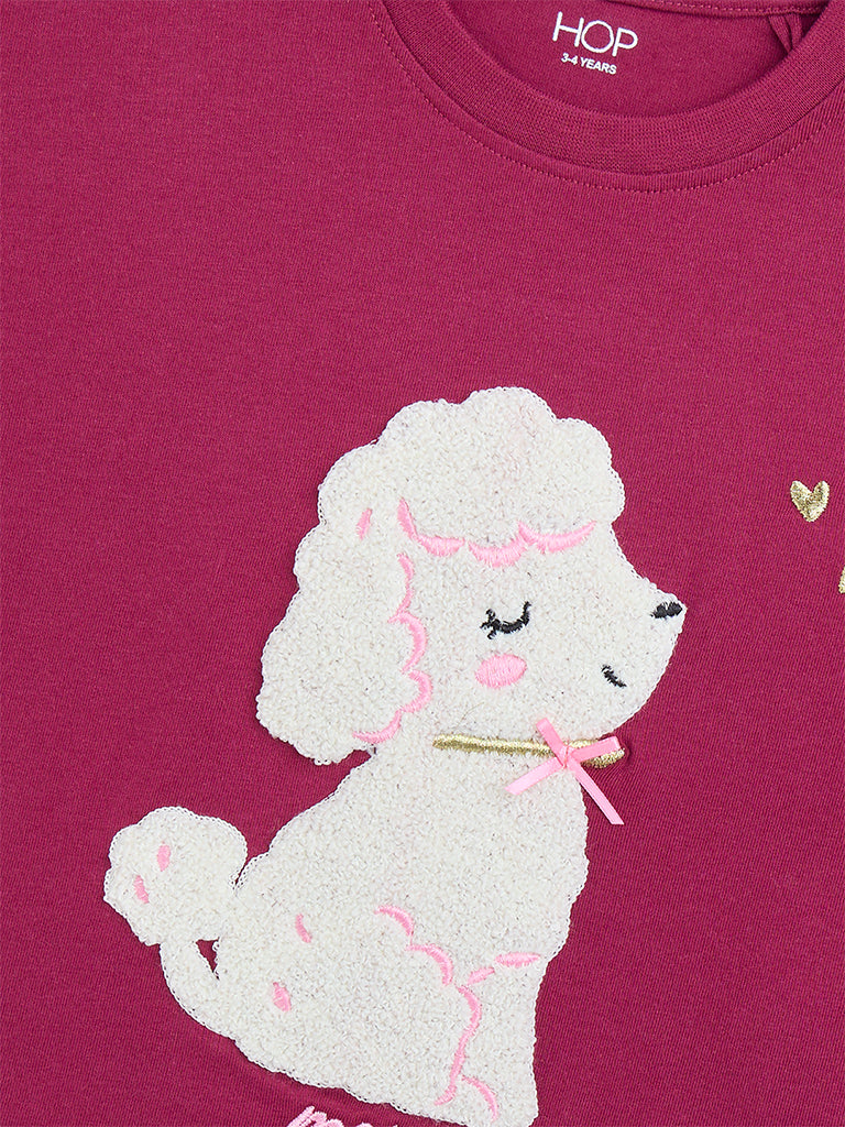 HOP Kids Girls Red Animal Design Cotton T-Shirt