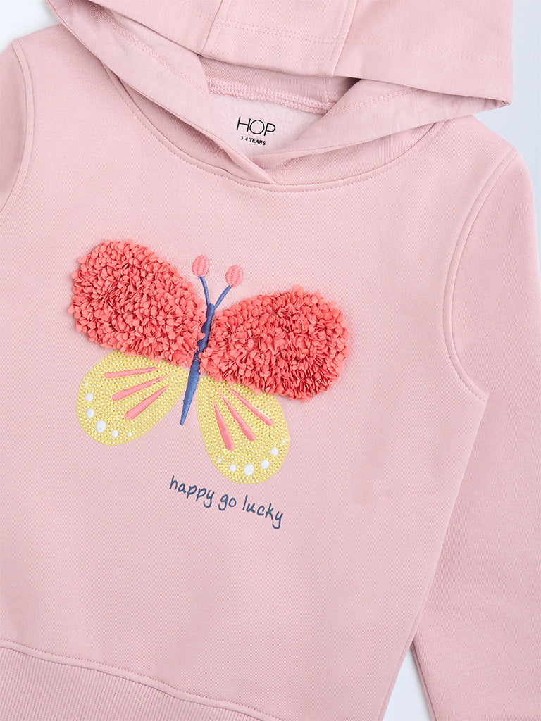 HOP Kids Pink Butterfly Applique Cotton-Blend Hoodie