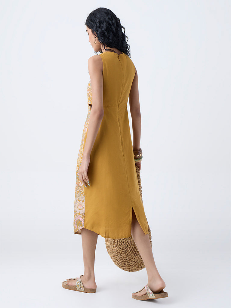Bombay Paisley Mustard Foliage Cotton-Blend A-Line Dress