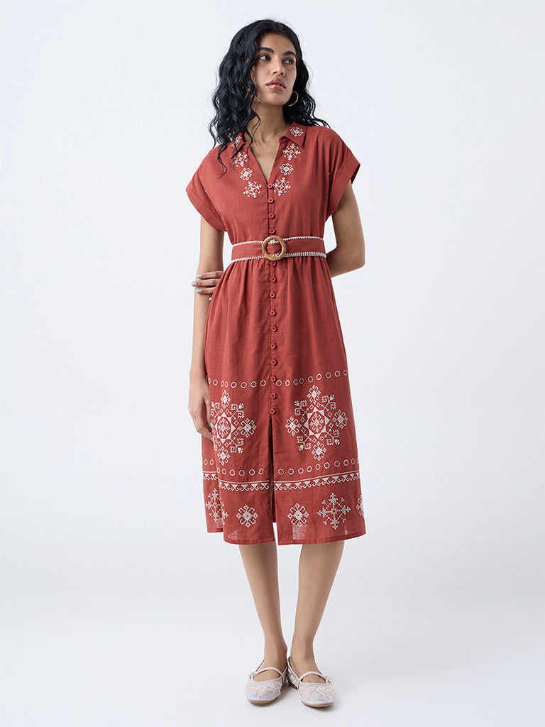 brown floral stretch dress Plus Size Effortless Belted Dress