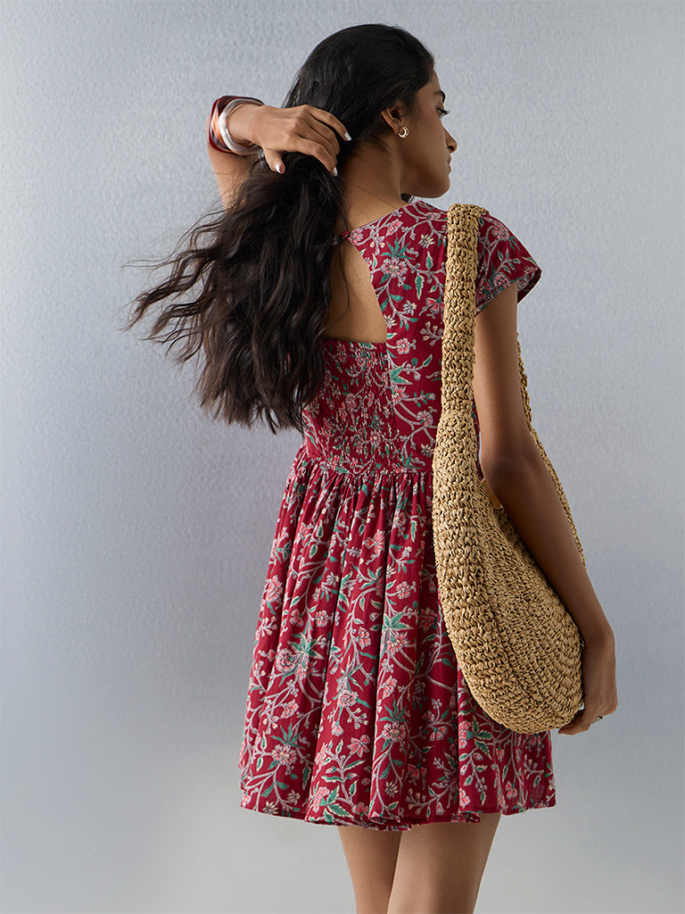 Bombay Paisley Red Floral Pattern Cotton A-Line Dress