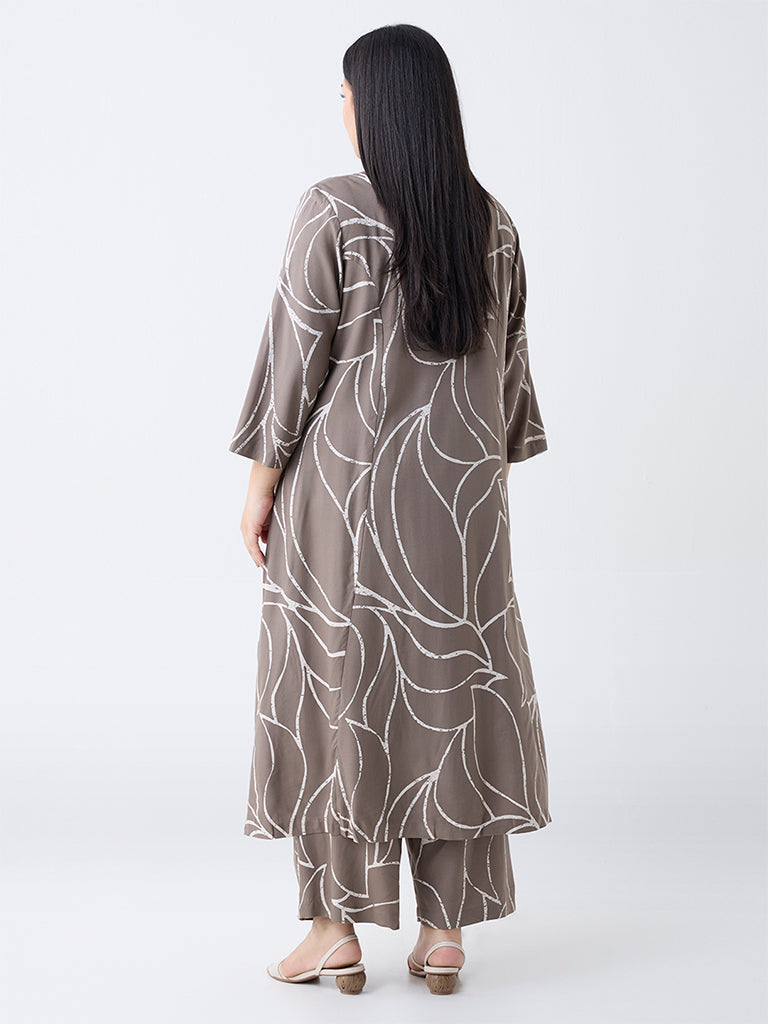 Diza Taupe Printed A-Line Kurta