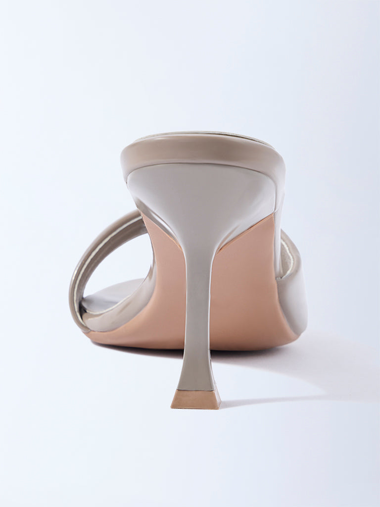 LUNA BLU Taupe Slip-On Heel Sandals