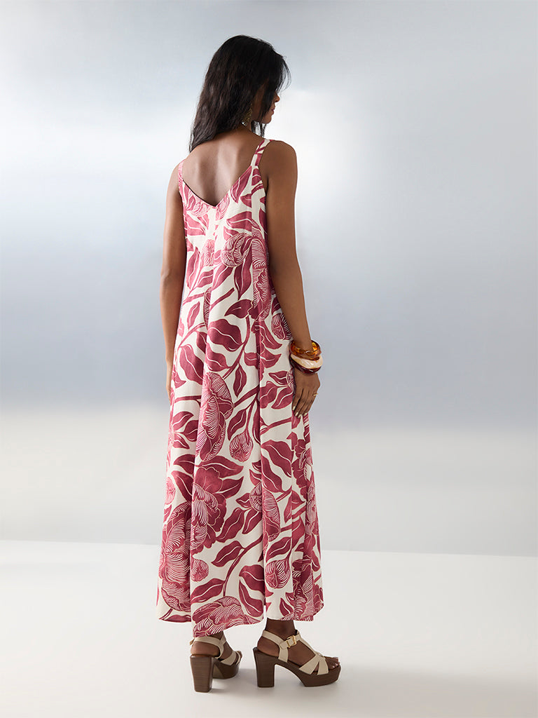 Bombay Paisley Red Botanical Printed Cotton A-Line Dress