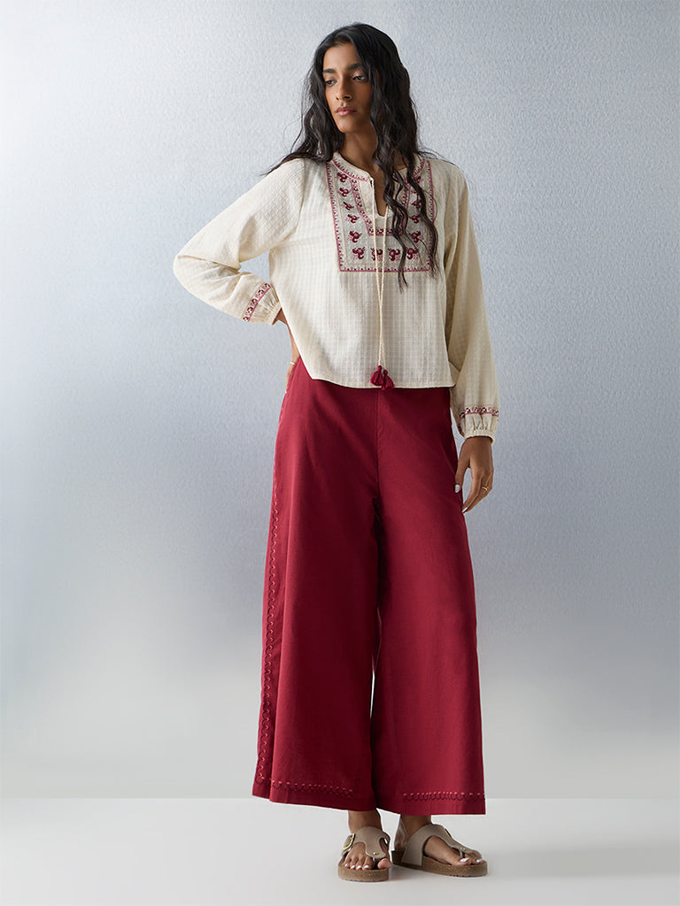 Bombay Paisley Off-White Embroidered Cotton Top