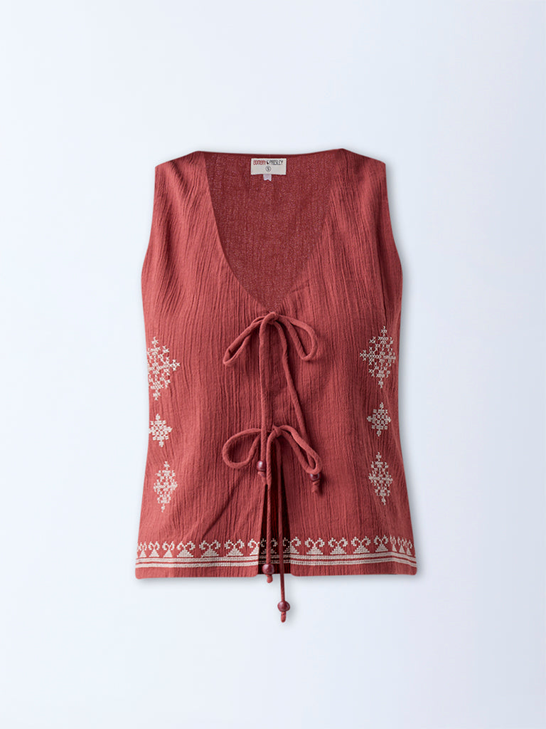 Bombay Paisley Rust Embroidered Cotton Top