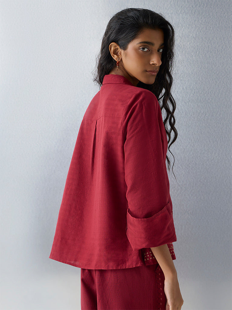 Bombay Paisley Red Embroidered Cotton Shirt