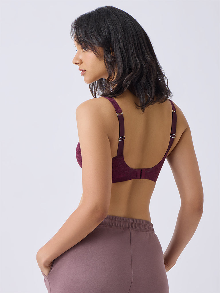 Wunderlove Wine Lace-Detailed Invisible Padded Bra