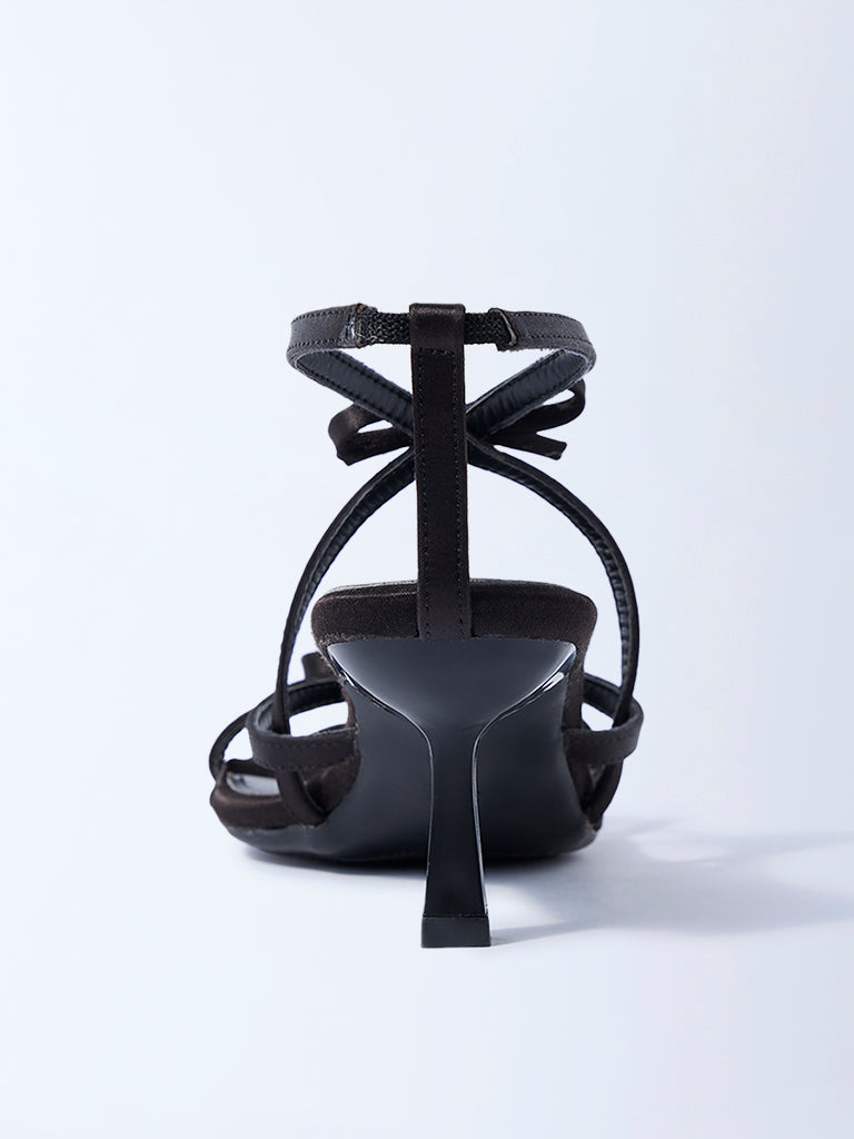LUNA BLU Black Bow-Detailed Stiletto Heel Sandals