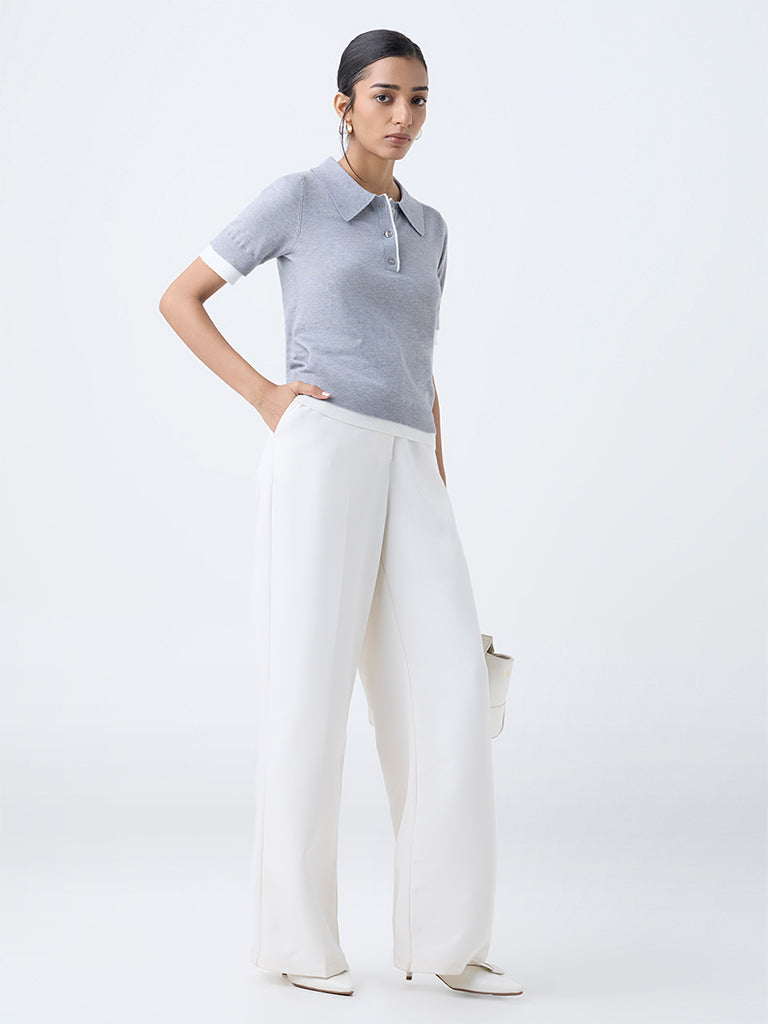 Wardrobe Grey Knitted Polo T-Shirt