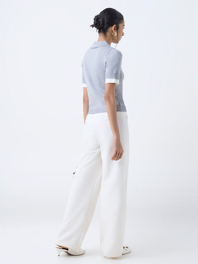 Wardrobe Grey Knitted Polo T-Shirt