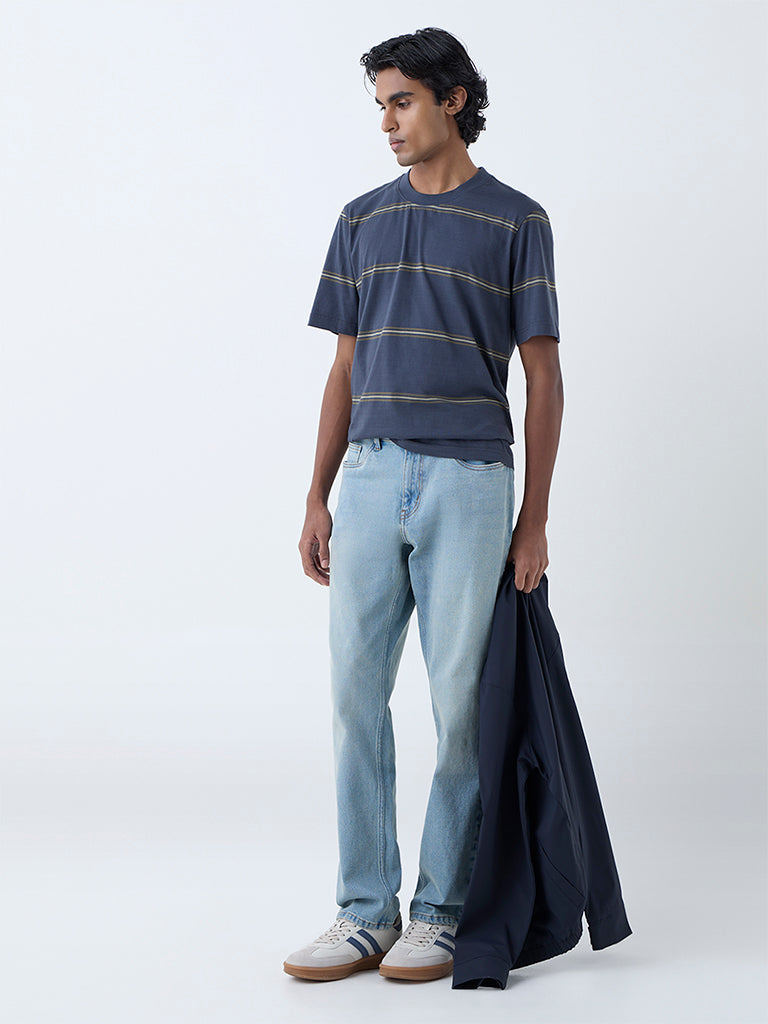 WES Casuals Charcoal Striped Relaxed-Fit Cotton T-Shirt