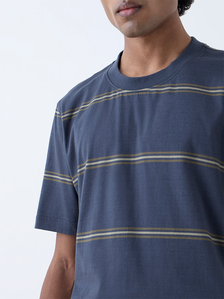 WES Casuals Charcoal Striped Relaxed-Fit Cotton T-Shirt