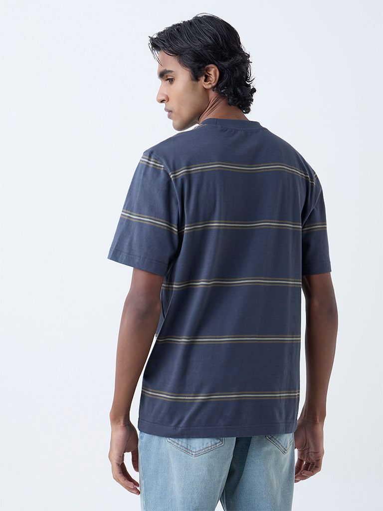 WES Casuals Charcoal Striped Relaxed-Fit Cotton T-Shirt