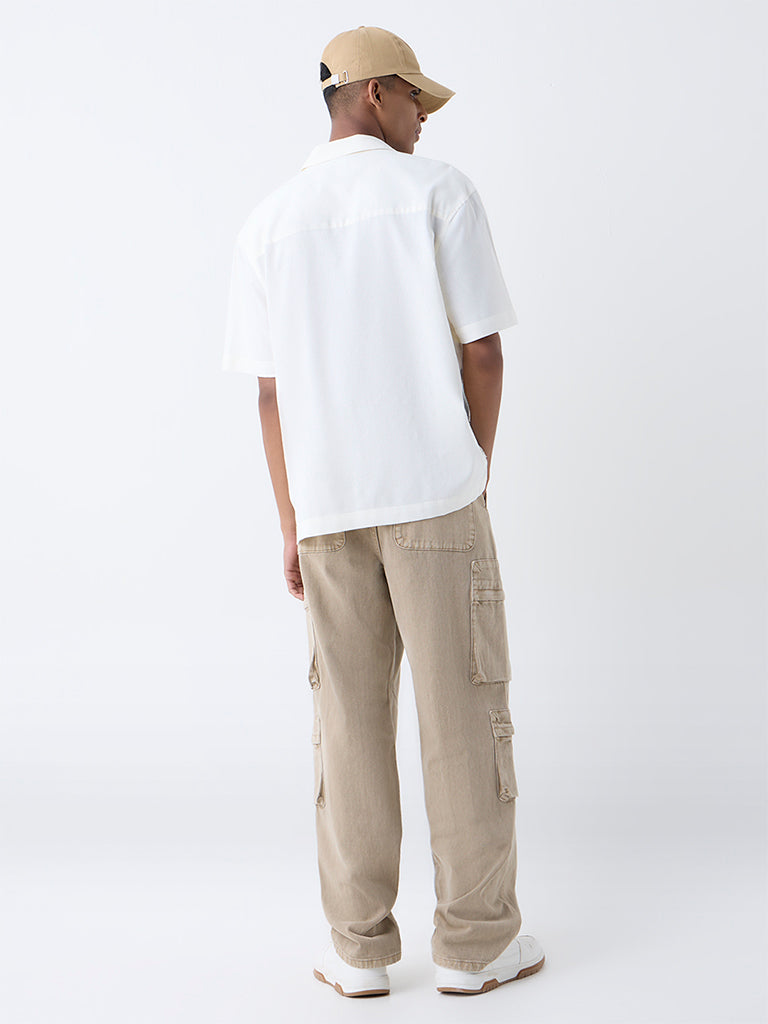 Nuon Beige Cargo-Style Relaxed-Fit Mid-Rise Jeans
