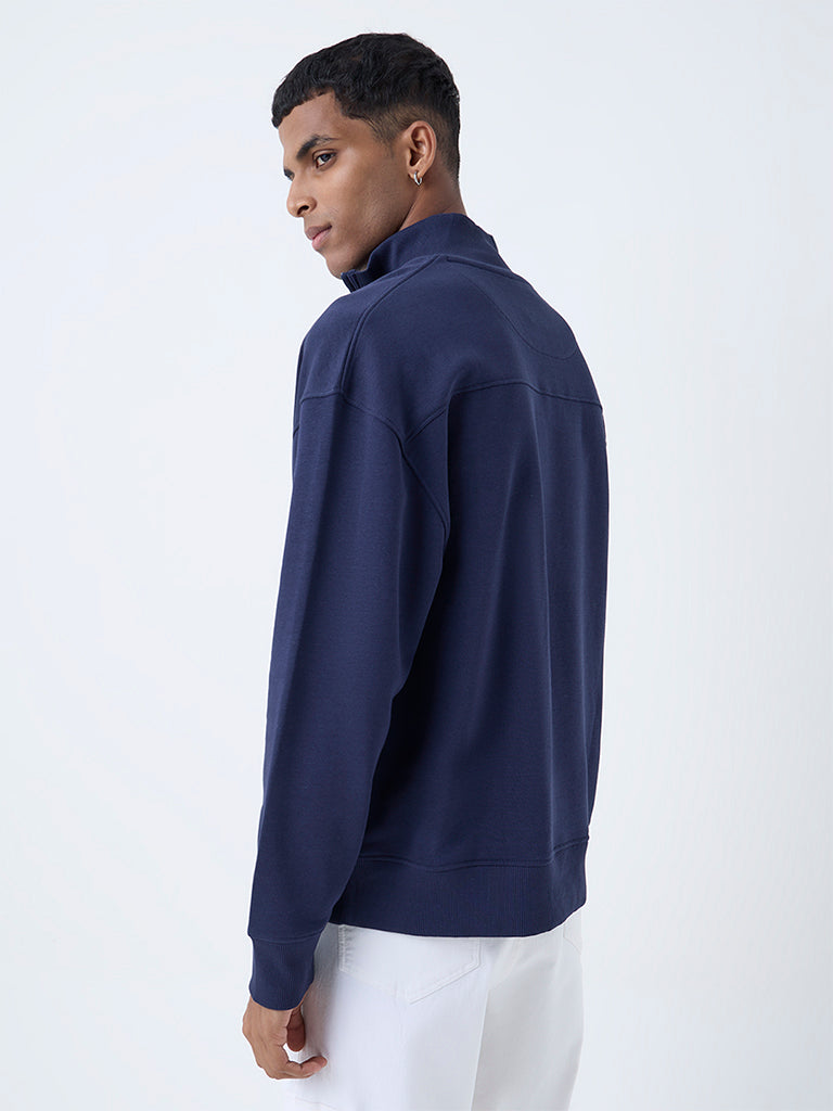 Nuon Navy Relaxed-Fit Cotton-Blend Quarter-Zip Sweatshirt
