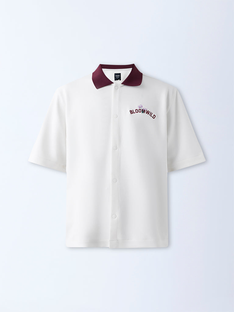 Nuon Off-White Embroidered Relaxed-Fit Shirt