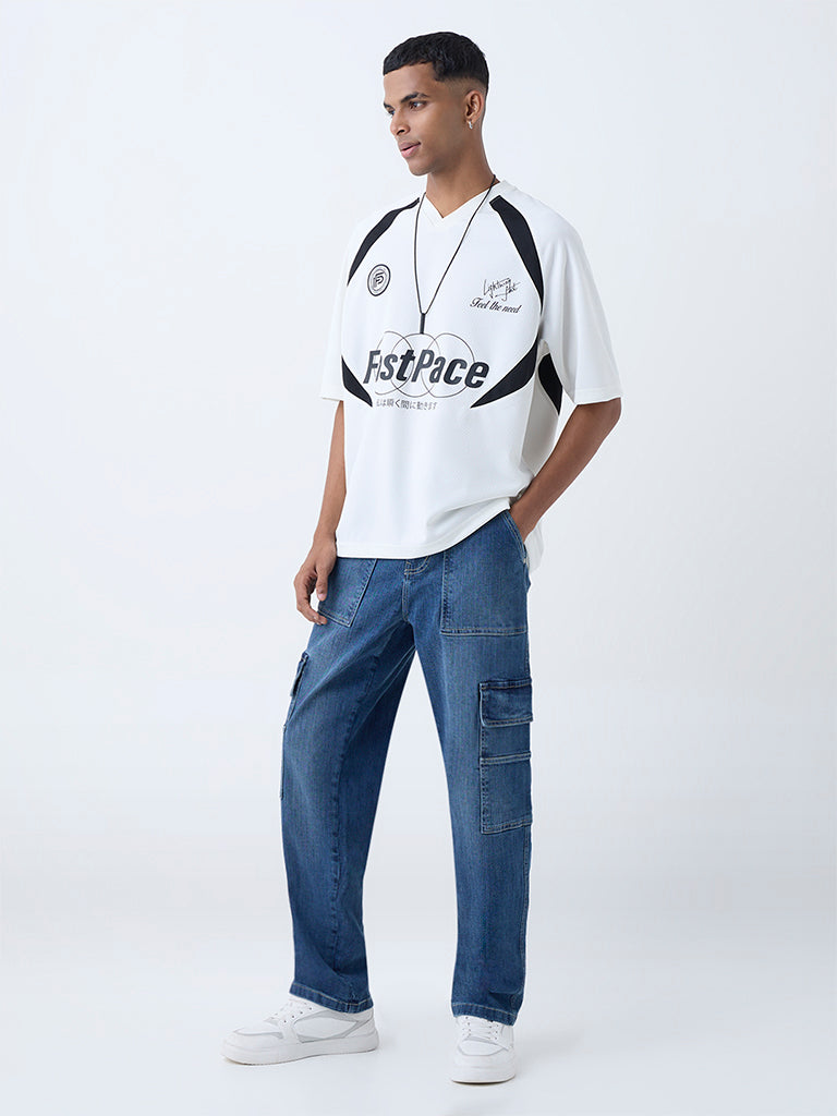 Nuon Off-White Colour Block Relaxed-Fit T-Shirt