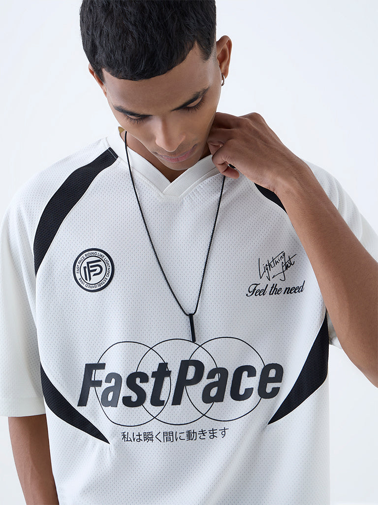 Nuon Off-White Colour Block Relaxed-Fit T-Shirt