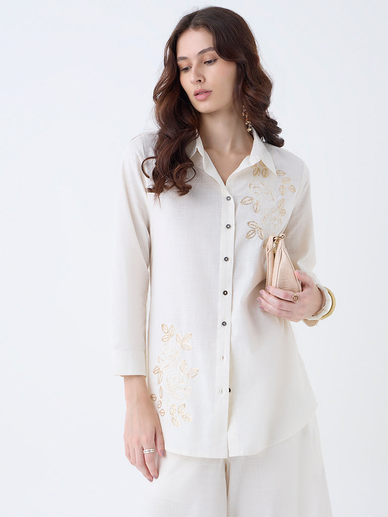 Buy Utsa Off-White Sequin Embellished Cotton Tunic from Westside