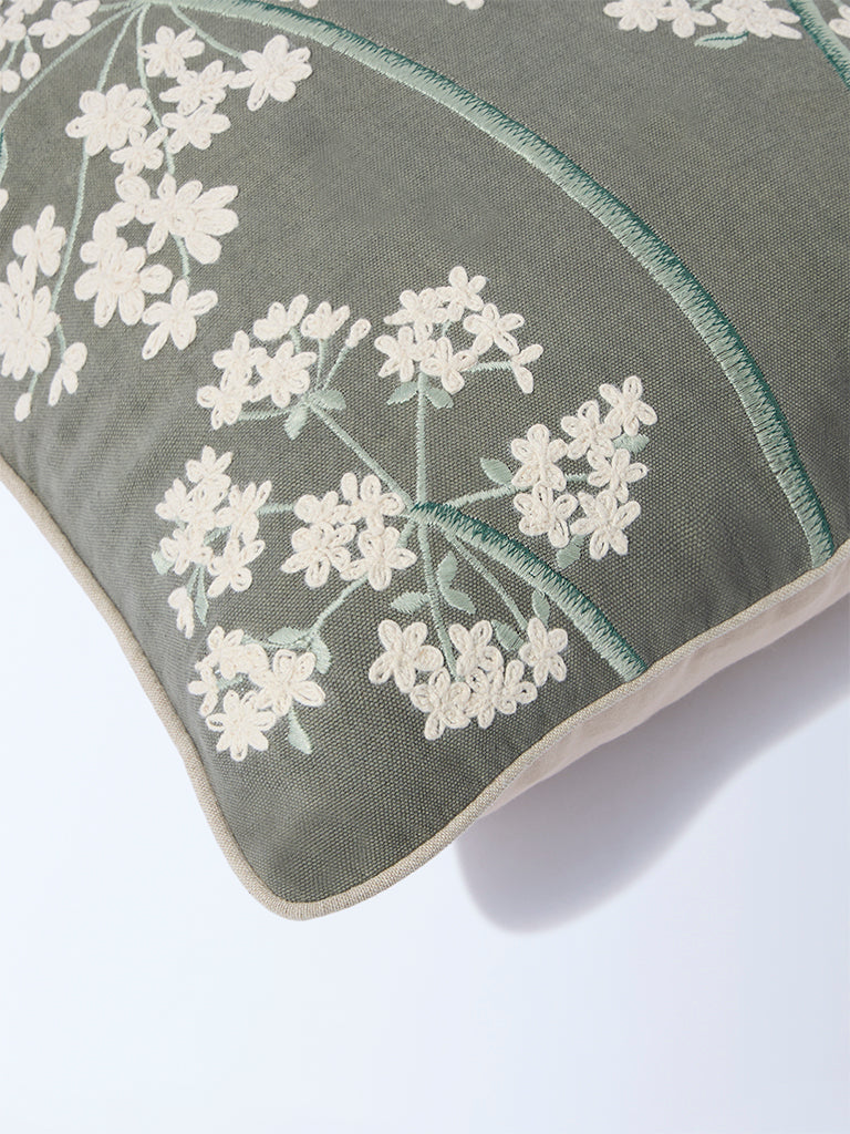 Westside Home Olive Floral Embroidered Cushion Cover