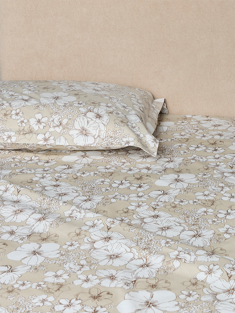 Westside Home Beige Floral Pattern Queen Bed Sheet Set