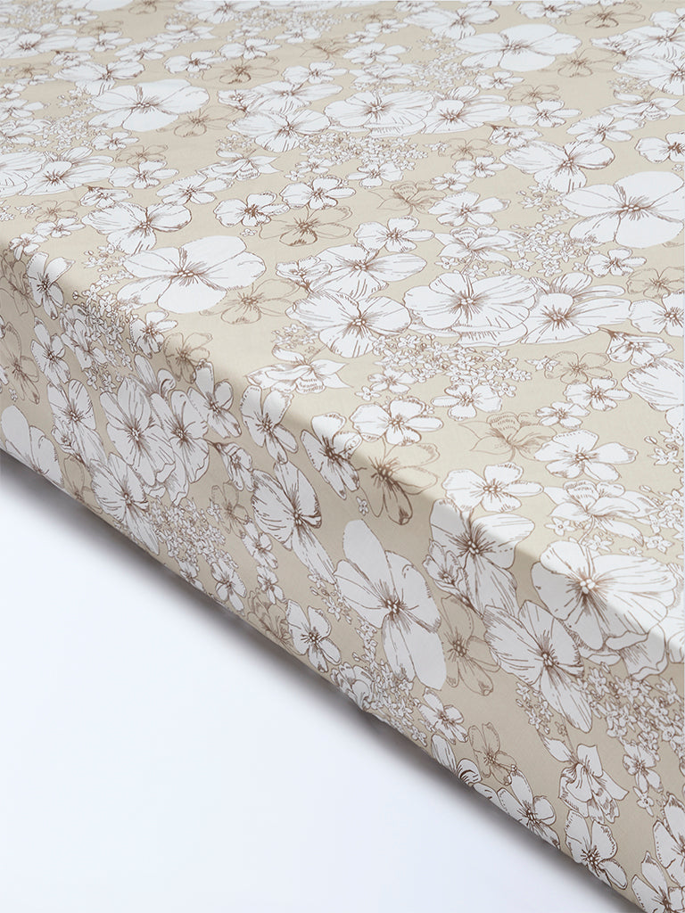 Westside Home Beige Floral Pattern Queen Bed Sheet Set