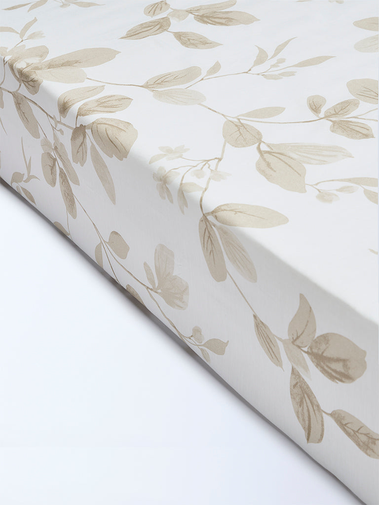 Westside Home Beige Leaf Printed King Bed Sheet Set