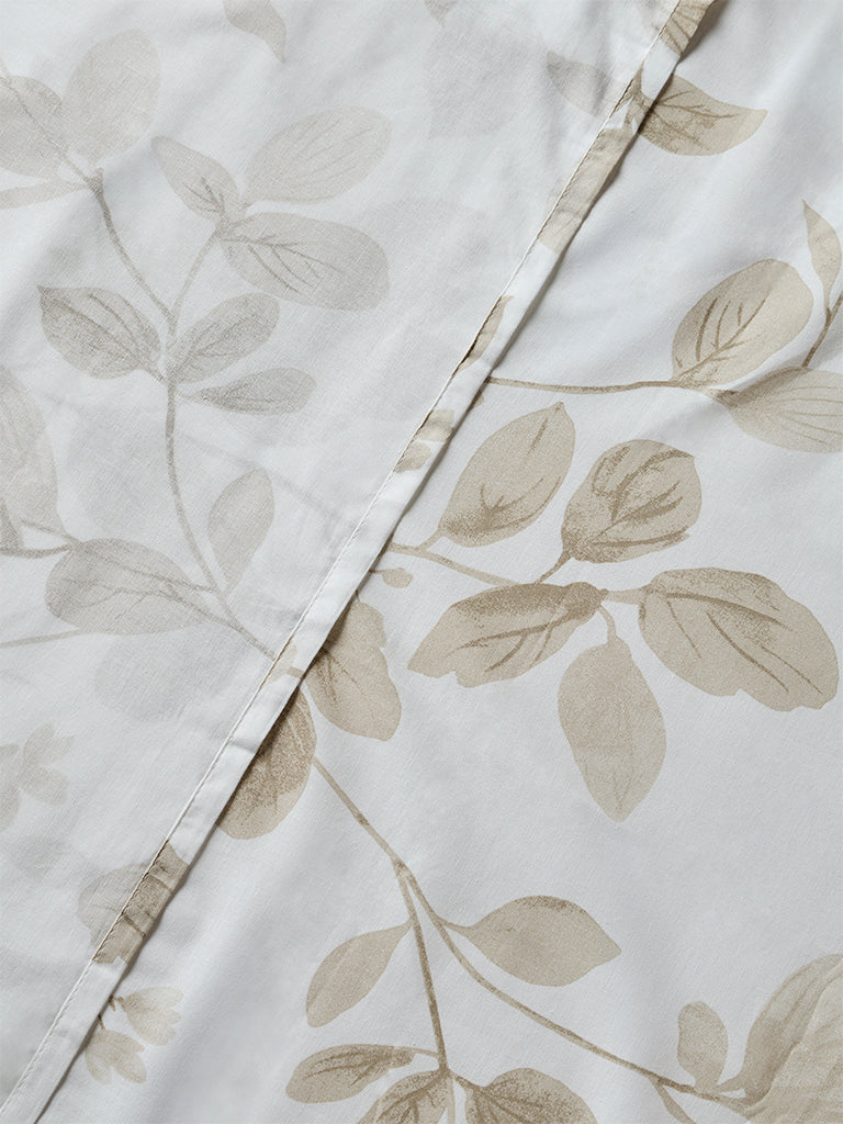 Westside Home Beige Leaf Printed King Bed Sheet Set