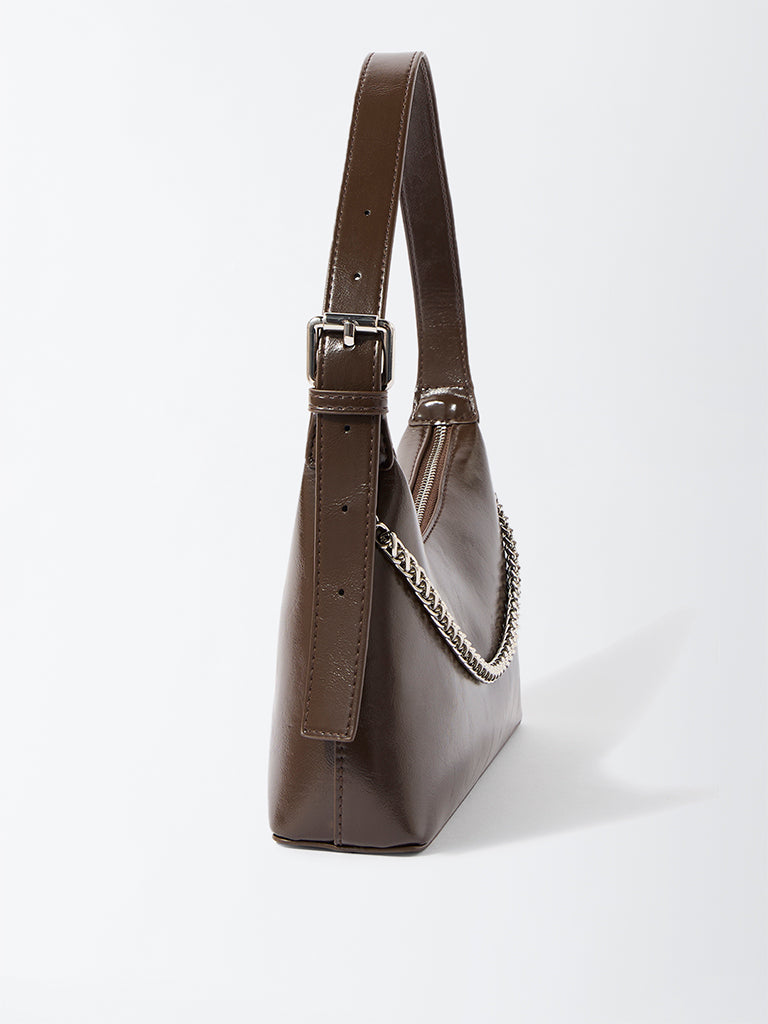 Westside Dark Brown Chain-Detailed Shoulder Bag