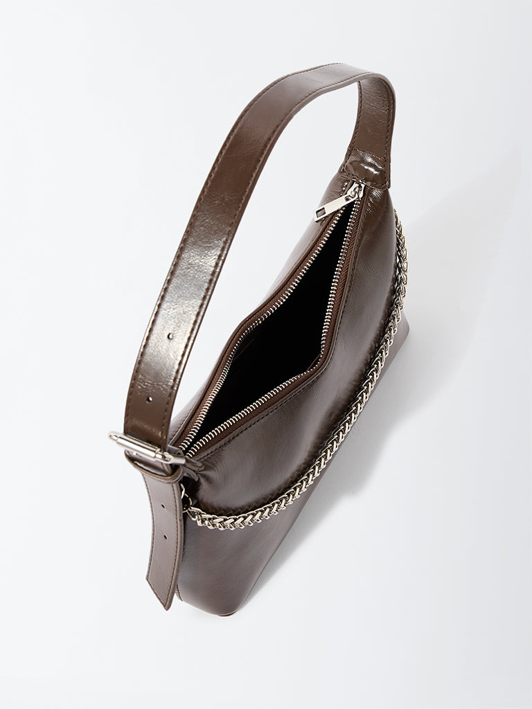 Westside Dark Brown Chain-Detailed Shoulder Bag