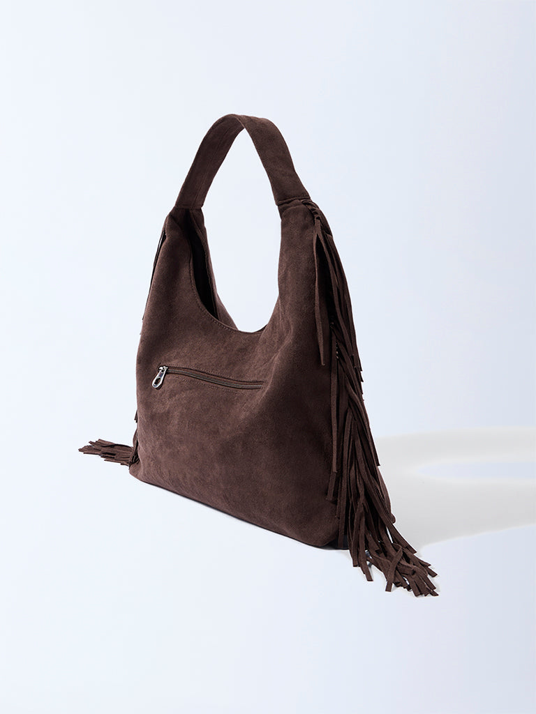 Westside Brown Fringe Detailed Shoulder Bag